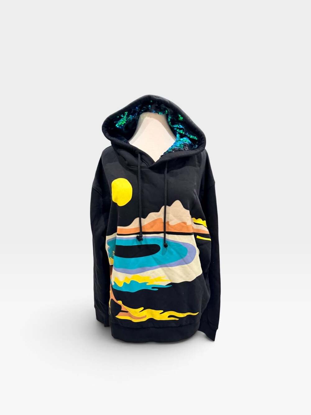 Weekday Alana Hooded Sweatshirt Black Sequin Hood Graphic Size: Large